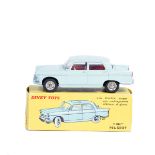 A French Dinky Toys Peugeot 404 (553). In very pale green with red interior, dished spun wheels