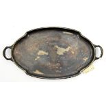 A small silver plated 2 handled serving tray, 10½” x 5½”, machine engraved “Deutsche Zeppelin -