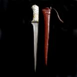 An Indian dagger pesh kabz. Possibly Gujerat, straight SE T-section wootz blade 33.5cms, hilt