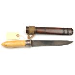 A 19th century Burmese dha, SE blade 7¼” with hatchet point, plain polished ivory grip, the