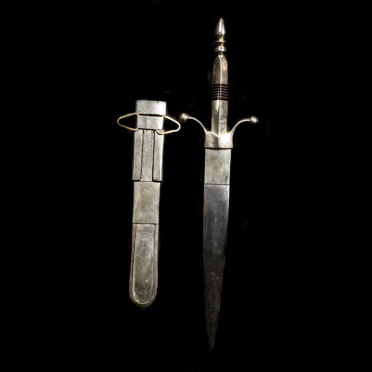 A North African knife. Straight DE blade 25cms, nickel hilt with up-turned cross-piece, short - Image 2 of 3