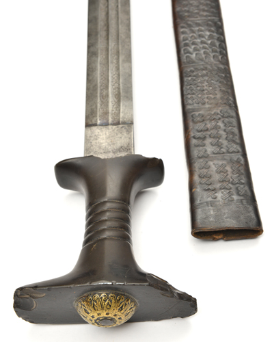 An Ethiopian sword shotel. early 20th century, broad straight DE Liegeoise blade 80cms cut with 2 - Image 3 of 3
