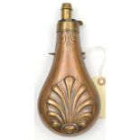 A copper powder flask “Shell & Bush” (Riling 381), common brass top, 4 position graduated nozzle (