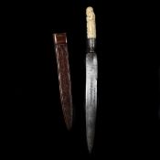 An Indian shikari hunting knife. Mid-19th century, straight DE blade 31cms stamped ARNACHELLUM