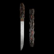 A Japanese dagger aikuchi. Late 19th century, blade 25.6cms hira-zukiri, probably unsigned (tang