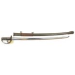 A WWII Japanese NCO’s sword, slightly curved, plated fullered blade 31½”, steel hilt, slightly