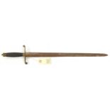 A plain naval type large dirk, or small sidearm, DE blade 18”, brass mounted hilt with flattened S