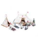 Britain's etc WW1 Red Cross tents etc. 2 white canvas tents, one 18cm x 8cm and the other 8x8cm,