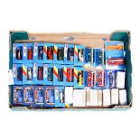 44x Matchbox vehicles. Including; 24x 1980s Matchbox in blue window boxes/blue card blister