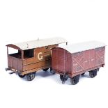 2 Carette for Bassett-Lowke Gauge One tinplate vans. A fish van and a guard's van, both in Great