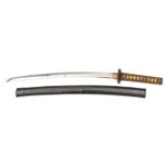 A Japanese sword Wakizashi, unsigned highly polished blade 20½” with prominent yakiba, cat scratch