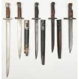 A P1888 Mk 1 second type bayonet, oil hole in grip, in scabbard (chape detached but present); a