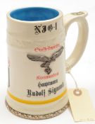 A Third Reich ½ litre Luftwaffe glazed pottery beer stein, embossed with Luftwaffe eagle and Iron