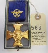 A Third Reich Police gold 25 year Long Service decoration, VGC, in its case with ribbon having