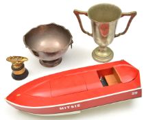 A quantity of items relating to speedboats and speedboat racing, etc, including a small engraved