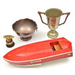 A quantity of items relating to speedboats and speedboat racing, etc, including a small engraved