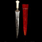 An North Indian dagger. Late 19th century, broad straight DE blade 30.5cms chiselled with flowers,