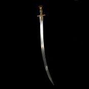 A North Indian sword tulwar. 19th century, broad curved SE blade 83cms (tip bent) struck with
