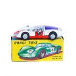 Corgi Toys Porsche Carrera 6 (330). In white with red panels and blue rear window, black interior