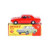 A rare Dinky Toys Ford Consul Corsair (130). In bright red with cream interior, matt black base,