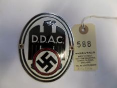 A Third Reich D.D.A.C. (Die Deutsche Automobil Club) chrome plated and enamelled oval plaque, 4” x
