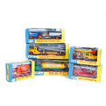 6 Matchbox King Size vehicles. K-10, Pipe Truck. K-11, Fordson Tractor & Farm Trailer. K-13, Ready-