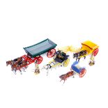 4x Britains Farm horse and cart sets. All very well restored, with some original paintwork to a