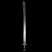 A composite Indian sword.18th century swollen SE patissa blade 78cms, deeply struck with repeated
