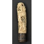 A carved ivory handle from a Burmese letter-opener. Early 20th century, 11cms, hilt carved as a
