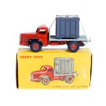 French Dinky Berliet Avec Container (34B). Cab in red oxide red with black mudguards, mid grey