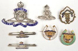 5 R Artillery sweetheart brooches: “Silver” cap size, enamelled scrolls, set with a few