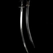 An Indian sword tulwar. Second half of the 19th century, curved SE polished blade 80cms, iron hilt