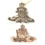 2 R.A. Artillery sweetheart brooches, as for cap badge, one “Silver & 9ct” engraved design, the