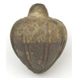 A dark grey-coloured pottery fire grenade. Probably 13th or 14th century11.5cms, of conventional