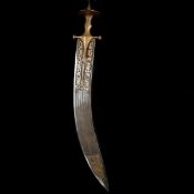 A massive Indian Hindu 'execution' sword tulwar. Late 19th century, blade 74 x 9cms cut with 6