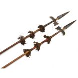 A pair of Victorian Royal Forester’s ceremonial halberds, blued steel heads with tubular sockets,