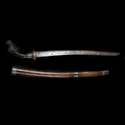 A Sumatran (Palambang) sword parang, 19th century, curved SE blade 43.5cms cut with a single fuller,