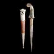 An Ottoman dagger khanjar. 19th century, curved tapered DE blade 27cms cut with a slender fuller,