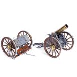 A model of the Spanish 'Mortero 1895' field gun with limber. A Spanish made model of steel and brass