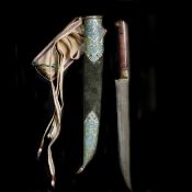 An Uzbek dagger of bytshak type. Probably Bukhara c.1900, straight SE blade 20cms of bulat steel,