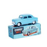 Corgi Toys Austin Cambridge Saloon (201). An example in turquoise with smooth wheels and black