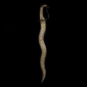 A decorative Indian sword from Rajasthan. Late 19th century, broad wavy DE blade 48cms gold
