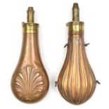 A copper powder flask “Fluted”, with 4 rings (similar Riling 296) Sykes patent brass top, 4 position