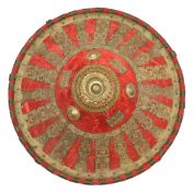 An Abyssinian shield gashan. c.1900, 47.5cms, conical shape covered with red velvet and fitted