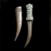 An unusual dagger jambiya of Persian form. Probably Ottoman, 19th century, curved DE watered blade