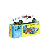 Corgi Toys Marcos 1800GT (324). In white with twin dark green racing stripes, red interior with