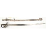 An Italian cavalry trooper’s sword, slightly curved, fullered blade 35½”, with small “FR” in