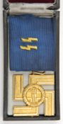 †A good Third Reich SS 25 year Long service award, in its original box with ribbon, the lid