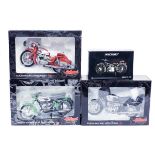 4 model motorcycles by Schuco and Minichamps. 3x Schuco 1:10 scale motorcycles; an NSU Max, a