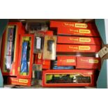 A quantity of Tri-ang Hornby OO gauge railway. Including 3x locomotives; a GWR 4-2-2 tender loco,